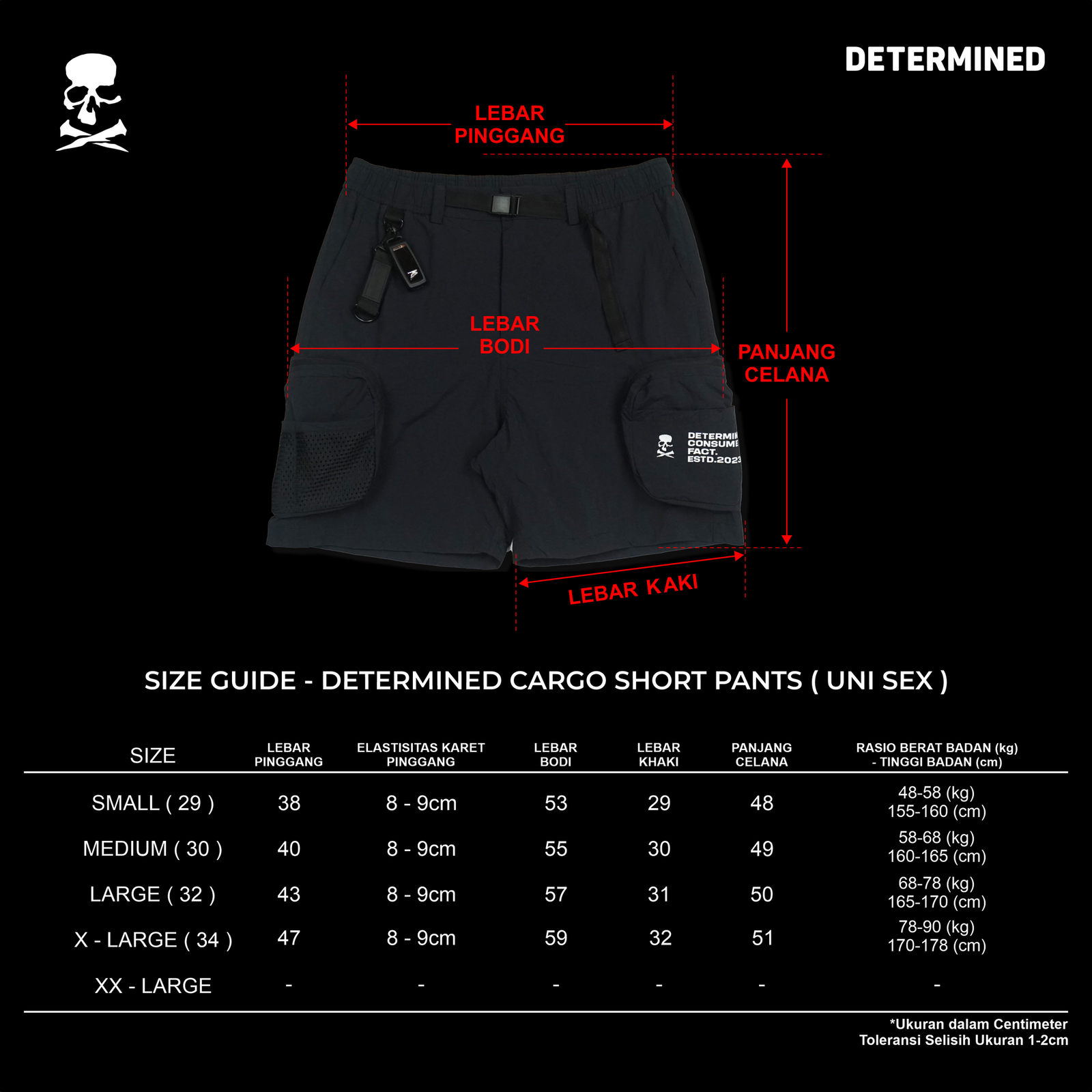 DETERMINED Baggy Cargo Shortpant GROUNDED Y2K Black Celana Pendek Pria - Gambar 7