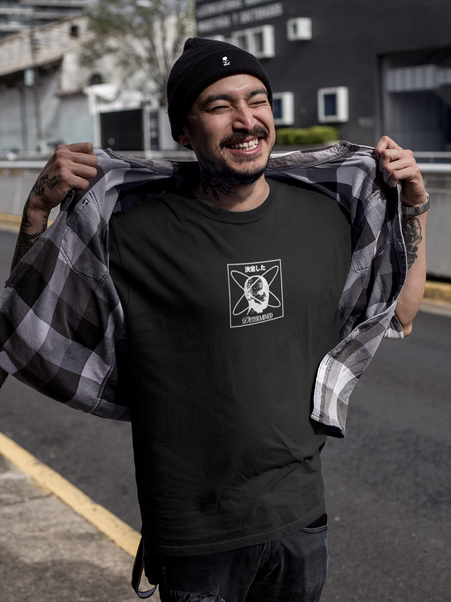 smiling-tattooed-asian-man-wearing-a-round-neck-t-shirt-mockup-outdoors-a17067